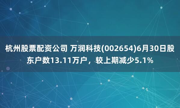 杭州股票配资公司 万润科技(002654)6月30日股东户数13.11万户,较上期减少5.1%